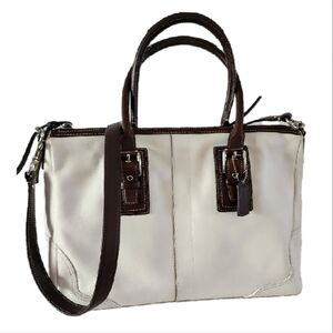Coach White/Brown Leather Satchel  F12444